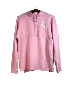 47 Los Angeles Dodgers Pink 1/4 Button Mock Neck Pullover Sweater Size L Womens